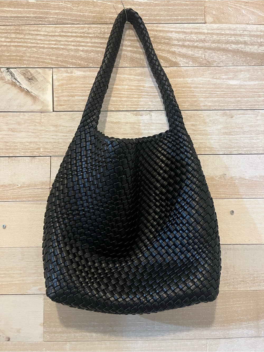 Woven Hobo Tote Bag - Black